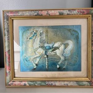 Elegant Carousel Horse Art Print in Gold Frame